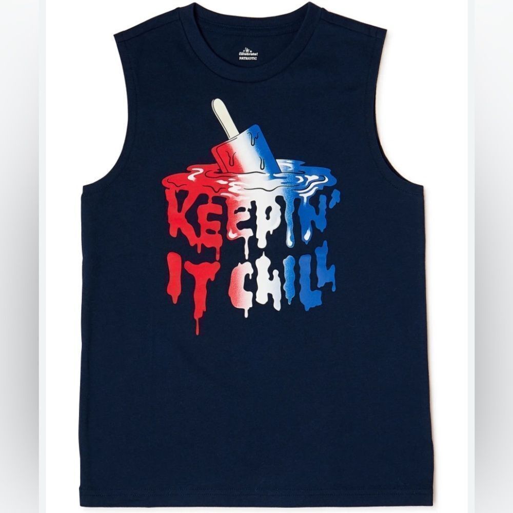 10/$50 Celébrate Patriotic Kids Sleeveless Shirt-Keepin' It Chill - Blue M (8)